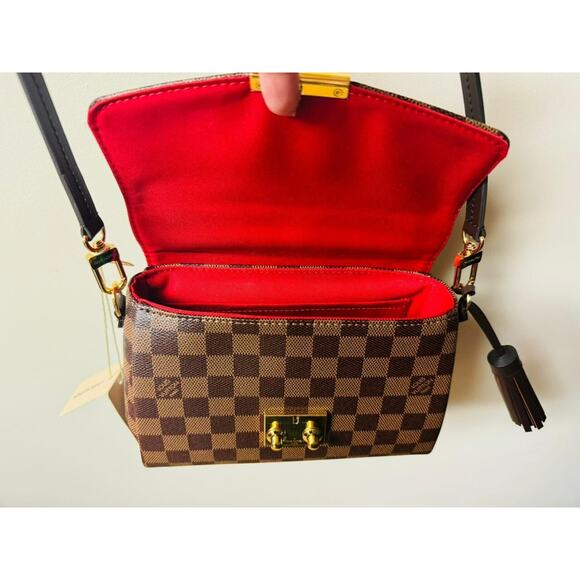 New Louis Vuitton Croisette Damier Ebene Shoulder Bag Brown Red Canvas Small LTD - Picture 16 of 16